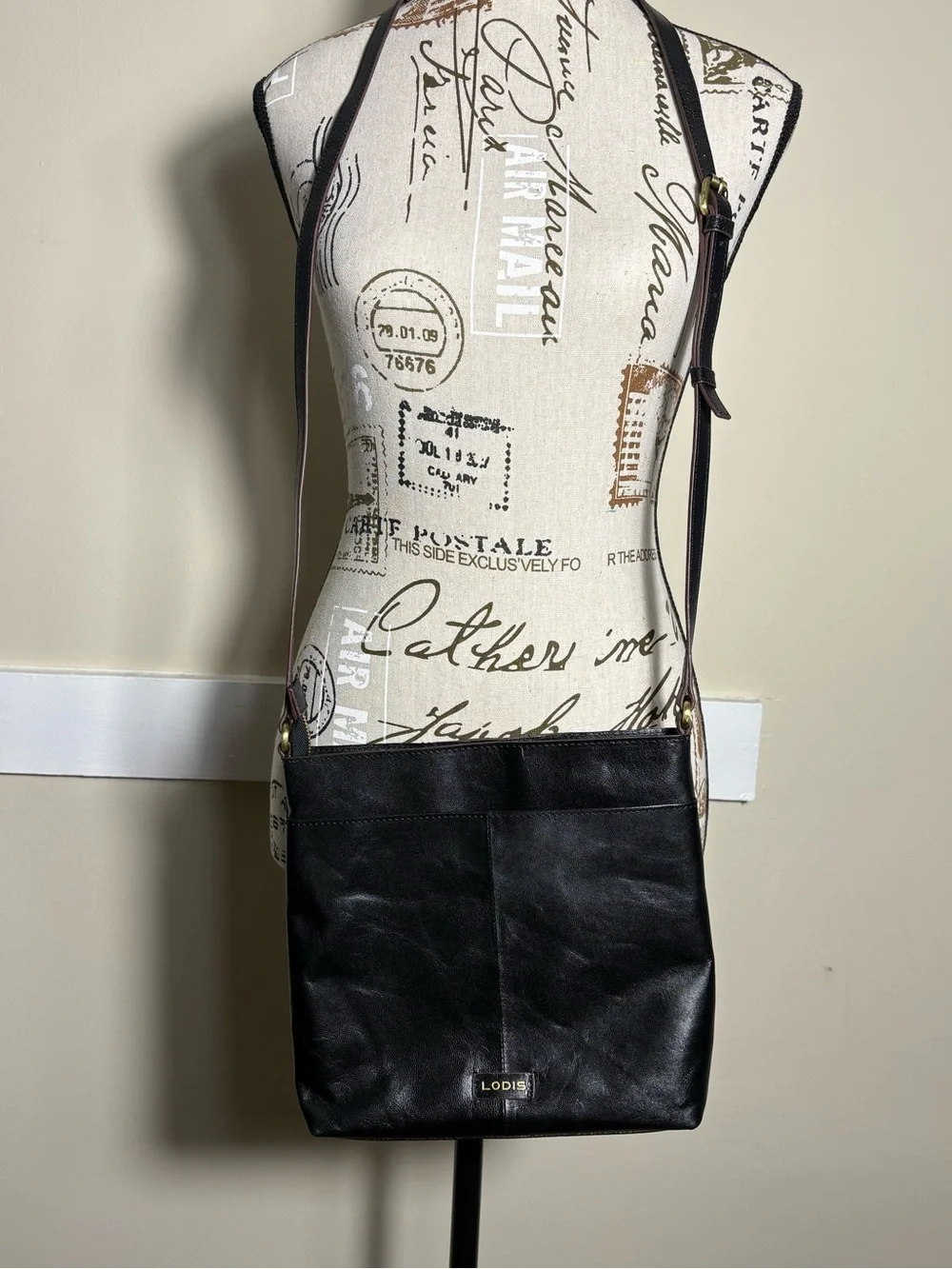 Lodis Black Leather Crossbody Bag Vintage 1965 Collection Adjustable Strap